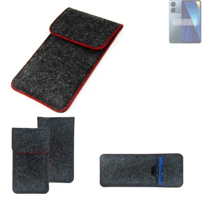 Produktbild von K-S-Trade Handy Schutz Hülle kompatibel mit Xiaomi POCO C65 Schutzhülle Handyhülle Filztasche Pouch Tasche Case Sleeve Filzhülle dunkelgrau roter