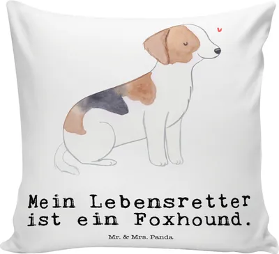 Produktbild von Mr. & Mrs. Panda Sofa Kissen Foxhound Lebensretter - Weiß - Geschenk, 40x40, Polster, Dekokissen, Jagdhund, Laufhund, Deko, kuschelkissen