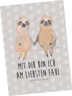 Produktbild von Mr. & Mrs. Panda Grußkarte Faultier Pärchen - Grau Pastell - Geschenk, Ansichtskarte, Lieblingstier, bildkarte, Liebe, Postkarte, Postkarten, Fotokarte, Faultiere