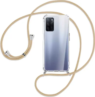 Produktbild von Handykette Backcover-Schutzhülle mit Band (Metall silberfarben) für Oppo A55 5G (PEMM00, PEMT00) - caramel