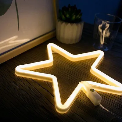 Produktbild von USB battery operated star LED neon wall light, neon sign night lights neon sign neon light neon sign for party bar gaming bedroom room wall Christmas decoration, kids birthday
