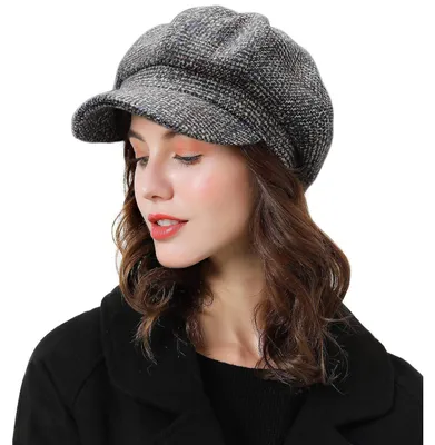 Produktbild von Newsboy Cap Damen Retro-Stil Herbst Winter Einheitsgröße Schwarz