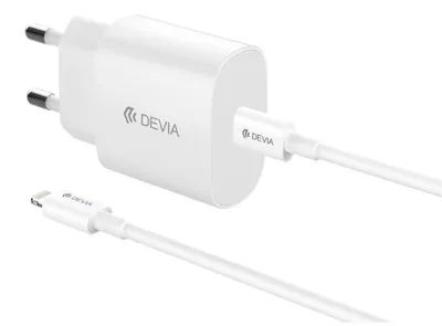Zdjęcie produktu dla Devia Ładowarka Sieciowa Rocket Pd 20W 1X Usb-C Biała + Kabel Usb-C - Lightning