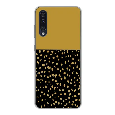 Produktbild von MuchoWow® Handyhülle Schutzhülle Hülle für Samsung Galaxy A30s Polka dots - Ockergelb - Schwarz Silikon Softcase Handy Hülle - Karteninhaber