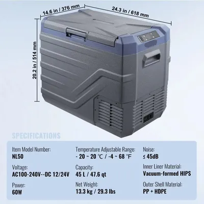 Zdjęcie produktu dla Lodówka samochodowa - Lodówka kempingowa - Przenośna lodówka samochodowa - Lodówka kompresorowa 12V/24V - 45L - Szybkie chłodzenie