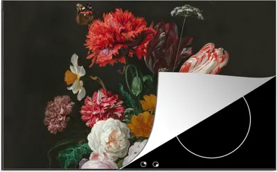 Produktbild von KitchenYeah© Herdabdeckplatte Stilleben mit Blumen in einer Glasvase - Gemälde von Jan Davidsz. de Heem , 89x51cm, Küche Deko, Glaskeramikkochfeld Herdabdeckung, Abdeckplatte fùr Kochfeld