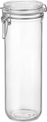 A clear glass jar with a clamp lid.