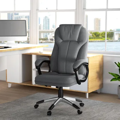Produktbild von SUGIFT Bürostuhl ergonomisch, Schreibtischstuhl Chefsessel, Drehstuhl Polyester, Grau | Sitzhöhe verstellbar 10 cm | 135 kg | 360° drehbar
