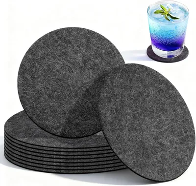 Image de Sous-verres en feutre, lot de 10, diamètre de 20 cm, couleur anthracite, pour verres et pots