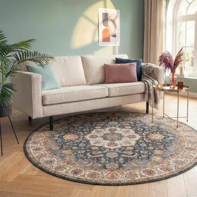 Produktbild von Volero - Teppich Vintage Rund - Imagine Medaillon Bunt - Ø 100 cm - Wohnzimmer, Esszimmer, Schlafzimmer - Klassik, Orientalisch