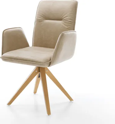 Produktbild von DELIFE Esszimmerstuhl Vinja-Flex Mikrofaser Beige Vintage Holzgestell kantig Natur