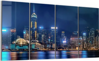 Produktbild von DEQORI Glasbild Echtglas 4x30x60 cm 'Hongkongs Skyline nachts' Wandbilder XXL groß