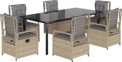 Produktbild von vidaXL 7-tlg. Garten-Essgruppe mit Kissen Beige Poly Rattan