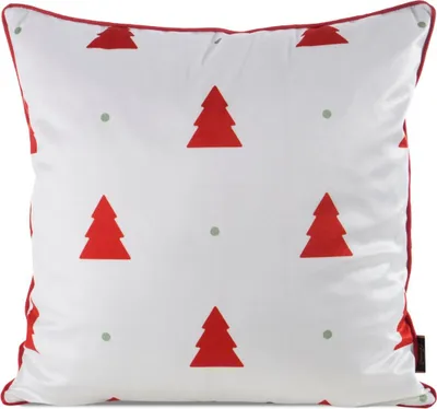 Produktbild von EUROFIRANY | Weihnachtskissenhülle - Dekokissenbezug - 45 x 45 cm - Weiß Rot - Weihnachtsbaum - Xmas