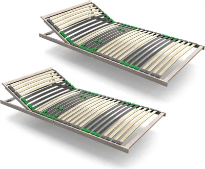 Two adjustable bed frames are shown against a white background.