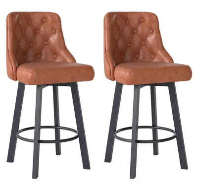 Image de Ensemble de 2 tabourets de bar, revêtus en similicuir PU, hauteur d'assise de 66,5 cm, capacité de charge de 150 kg, couleur marron, pivotants, avec repose-pieds