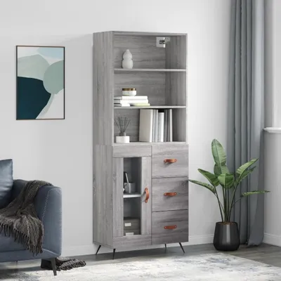 Produktbild von The Living Store Highboard Grau Sonoma 69,5x34x180 cm Holzwerkstoff