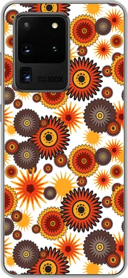 Produktbild von MuchoWow® Handyhülle Schutzhülle Hülle für Telefoonhoesje Samsung Galaxy S20 Ultra Design - Retro - Orange - Blumen Silikon Softcase Handy Hülle - Karteninhaber