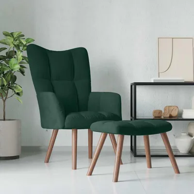 Image de vidaXL Fauteuil relax avec pouf vert foncé velours