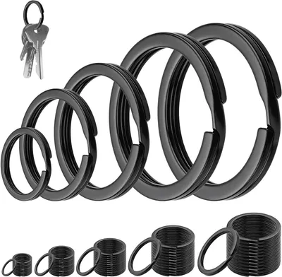Productafbeelding van Sleutelringen Set - Ringen Plat - Hobby en Organisatie - Roestvrij Staal - 60 Stuks - Zwart