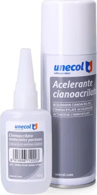 Produktbild von Beschleuniger-Kit + Cyano M.porosos, Flasche 50g + Aerosol 200ml A7156 Unecol