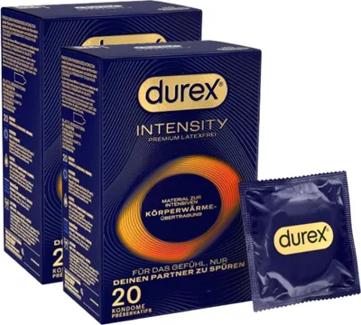 Produktbild von Durex Intensity Kondome - Ultra dünn plus für intensive Körperwärmeübertragung - Mit viel Silikongleitgel befeuchtet - Ohne Latex - 2 x 20 Stück