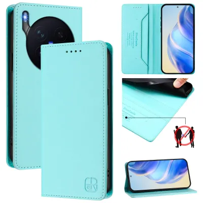 Produktbild von Lederhülle für vivo X300 Pro Hülle Flip Brieftasche Kartenfächern Ständer Schutzhülle Türkis