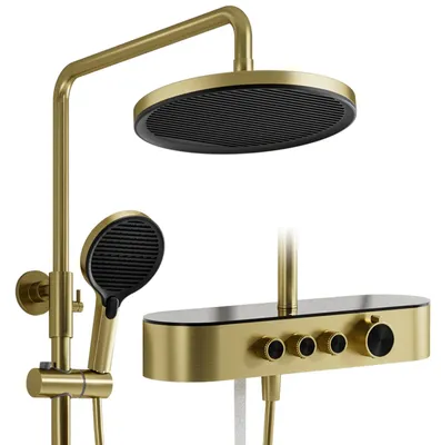3-in-1-Duschsäule, Goldoptik, Regendusche 280 mm, Handbrause
