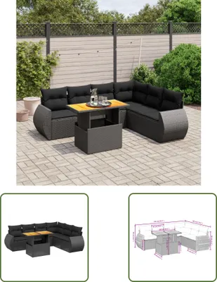 Produktbild von The Living Store 7-tlg. Garten-Sofagarnitur mit Kissen Schwarz Poly Rattan