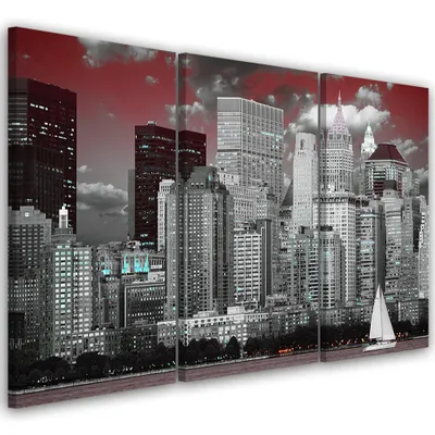 Produktbild von Triptychon auf leinwand städte & architektur - rot 120x80 cm Feeby rot wandbild bereit zum aufhängen