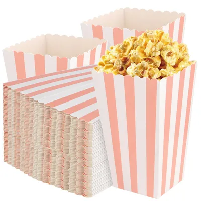 Produktbild von KOHAND 150 Stück Retro-Popcorn-Boxen, rosa gestreiftes Papier, Popcorn-Boxen, kleine Popcorn-Boxen für Party, Snacks, Süßigkeiten, Popcorn-Geschenktüten, Weihnachten