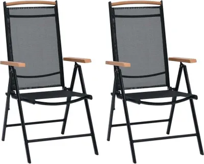 Image de Chaises de jardin pliables lot de 2 aluminium et textilène noir