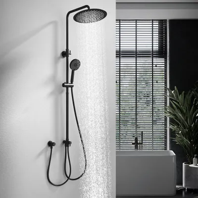 Produktbild von Homelody Duschsystem ohne Armatur, Duschset Duschsäule mit SUS 304 Edelstahl 30cm kopfbrause & Handbrause Rund, 3 Strahlarten, Schwarz