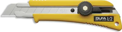 Produktbild von OLFA Industrie-Cuttermesser L-2 18mm mit rutschfester Griffplatte  mit Stahldorn | besonders dicke und harte Materialien wie Teppichboden, Linoleum und Trockenbauplatten