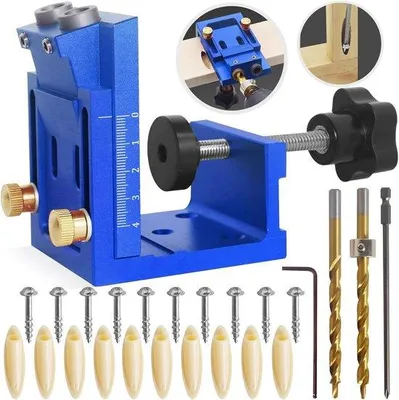Immagine prodotto di Set per trapano, guida per trapano regolabile, set di punte. Adatto per fori obliqui, adatto per il posizionamento di fori nel legno, set da 10 pezzi.