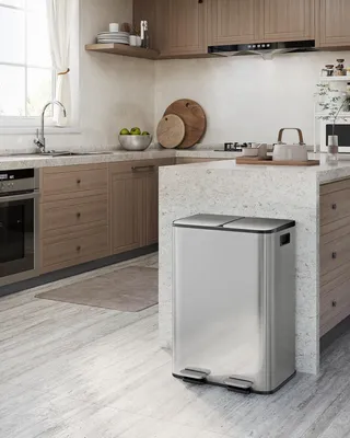 Immagine prodotto di Contenitore per rifiuti con pedale, colore nero opaco, capacità 2 x 40 litri, acciaio inossidabile