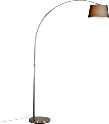 Produktbild von QAZQA - Moderne Bogenlampe aus Stahl I Silber I nickel matt mit schwarzem Stoffschirm - Arc Basic I Wohnzimmer - Stahl Länglich - LED geeignet E27