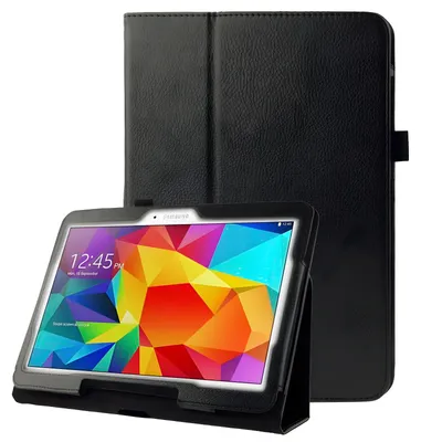 Image de subtel Étui avec stand intégré pour tablette Samsung Galaxy Tab 4 10.1 (SM-T530 / SM-T531 / SM-T533 / SM-T535) - Cuir synthétique, couleur noir Housse Pochette bookstyle case avec protection 360°