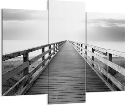 Produktbild von Bild auf Leinwand - Leinwandbild - 3 Teile - Pier Perspektive Schwarzweiß - 130x100cm - Wand Bild - Wanddeko - Wandbilder - Leinwanddruck - Bilder - Wanddekoration - Leinwand bilder - CB130x100-4424