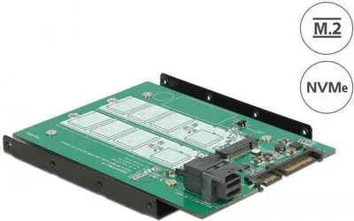 Imagen del producto de Adaptador de bahía de disco Delock, convertidor SATA 22 pines / SFF-8643 NVMe a 1 x M.2 NGFF (ranura M) + 1 x M.2 NGFF (ranura B) - de 3.5" a 2 x M.2/ SFF (8.9 cm a 2 x M.2/ SFF)