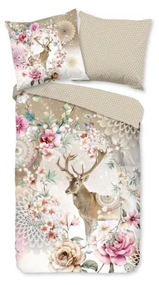 Produktbild von Traumschloss Comfort Flanell Bettwäsche - Geonna - winterlicher Hirsch mit Mandalas und Blumen 155 x 220 cm winterlicher Hirsch mit Mandalas und Blumen