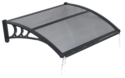 Immagine prodotto di VEVOR Tettoia per porta d'ingresso 755x1000 mm, tettoia ad arco a sbalzo, copertura con sistema di drenaggio e supporto in ABS, protezione da pioggia, neve e sole, tettoia in policarbonato per veranda e terrazza, grigio fumo