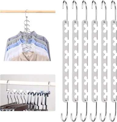 Packung mit 6 platzsparenden Kleiderbügeln - Metall Magic Hangers - rutschfester Kleiderorganisator für Hosen, Hemden