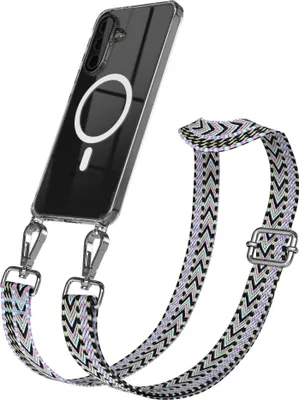 Produktbild von EAZY CASE - Handykette mit MagSafe Hülle für Samsung Galaxy A36, Handyband ZigZag Style,Karabiner Silber, Umhängeband in Lila