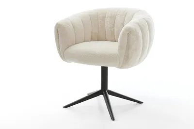 Produktbild von DELIFE Drehstuhl Jada-Flex Plüsch Creme-Weiß Fußkreuz Schwarz 360° drehbar Wippfunktion Taschenfederkern