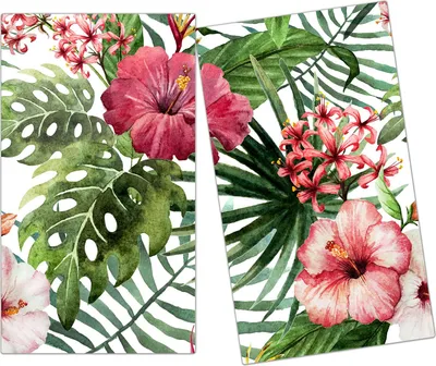 Produktbild von Spritzschutz Herdabdeckplatte Schneidebrett aus Glas Exotische Blüten 2-Teilig (60x52cm)