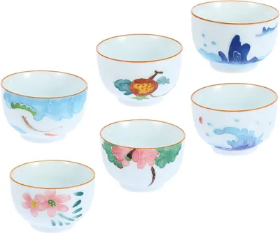 Produktbild von 6 handbemalte Keramik-Teetassen im zarten chinesischen Kung-Fu-Stil – dekoratives Teegeschirr für Teefeiern und als Geschenk