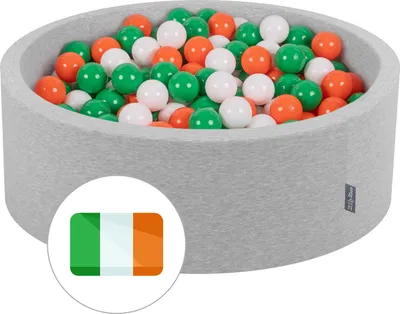 Zdjęcie produktu dla KiddyMoon Suchy basen okrągły z piłeczkami 7cm jasnoszary: zielony-biały-pomarańcz 90x30cm/300piłek Zabawka basen piankowy