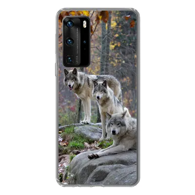 Produktbild von MuchoWow® Handyhülle Schutzhülle Hülle für Huawei P40 Pro Wölfe - Fels - Wald Silikon Softcase Handy Hülle - Schutz