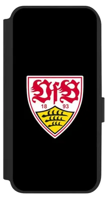 Produktbild von NIVOCASE Klapphülle für Samsung Galaxy A14 5G  Handyhülle aus Kunst Leder NIVOflip schwarz Offizielles Lizenzprodukt VfB Stuttgart Wappen